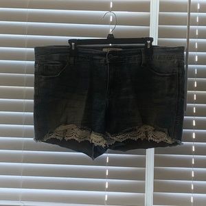Denim shorts with lace detail